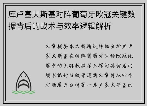 库卢塞夫斯基对阵葡萄牙欧冠关键数据背后的战术与效率逻辑解析